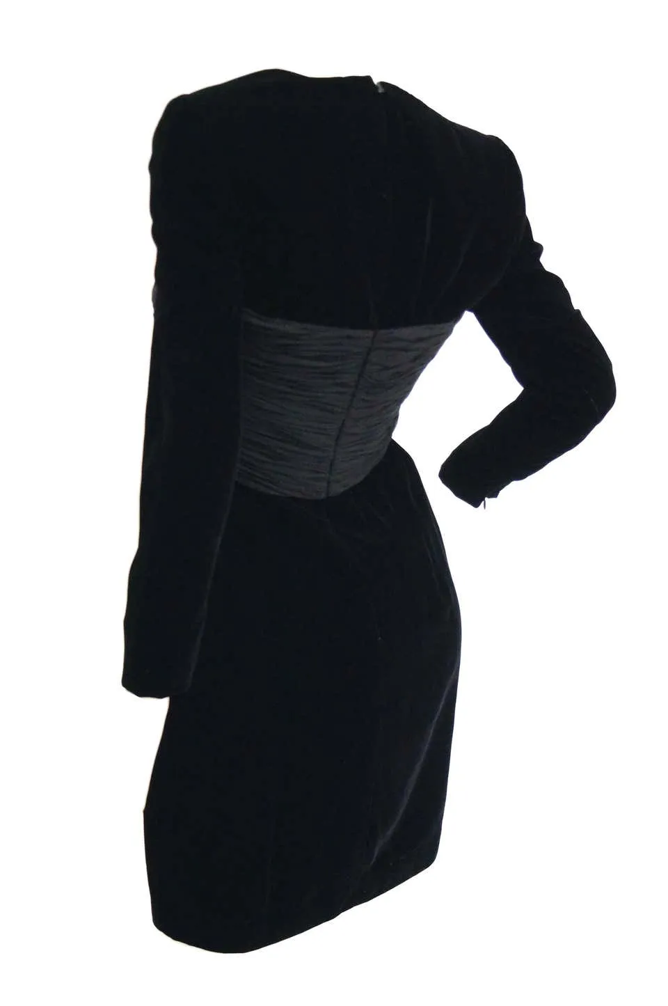 1980s Oscar De La Renta Black Velvet Cocktail Dress with / Ruched Detail