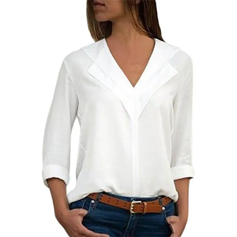 3/4 Sleeve V-neck Loose Blouse