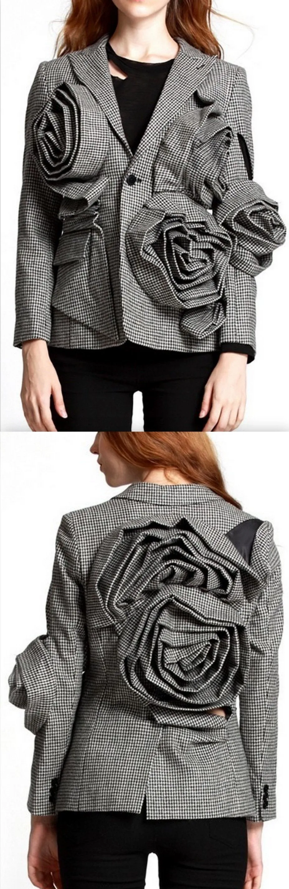 3D Rose Gingham Blazer