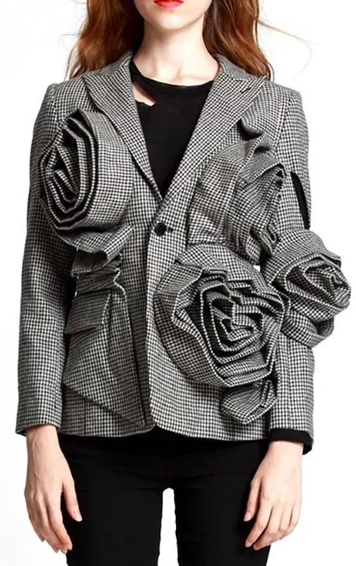 3D Rose Gingham Blazer