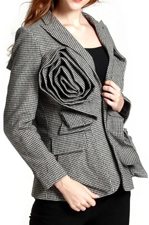 3D Rose Gingham Blazer