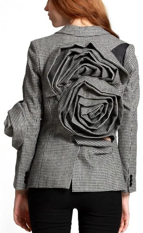 3D Rose Gingham Blazer