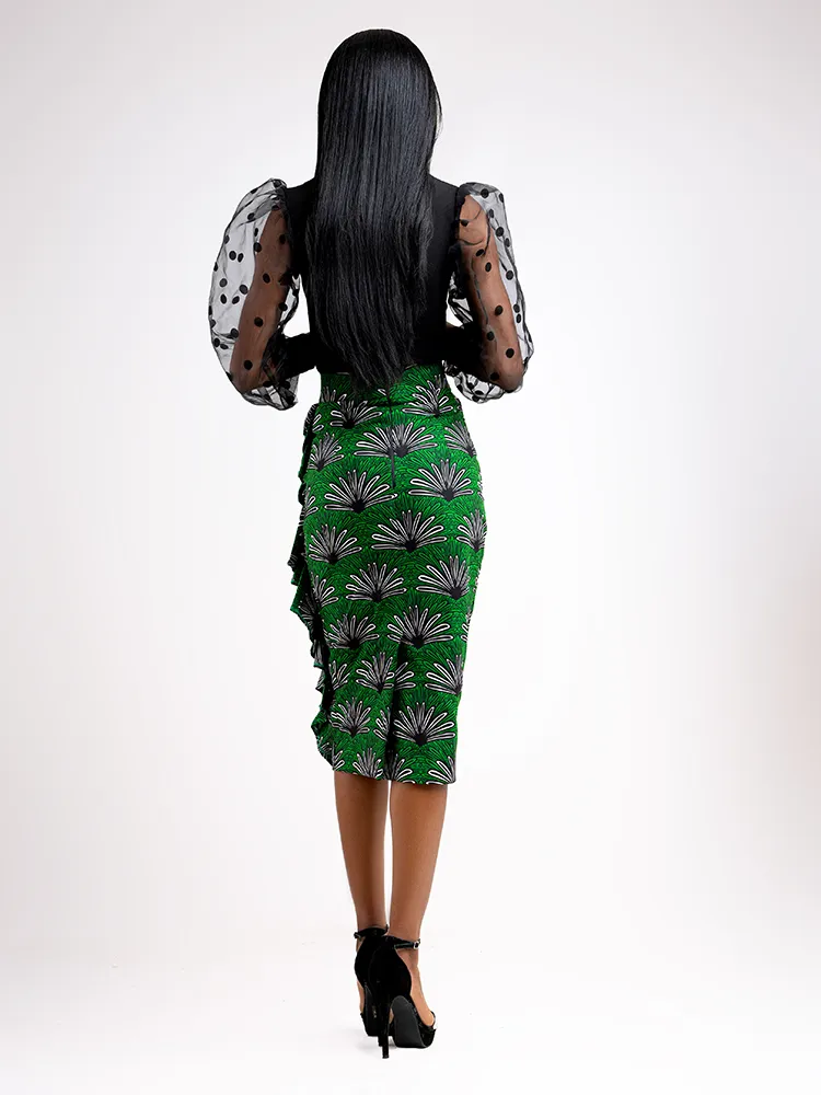 African Print Zanzibar Button line pencil skirt