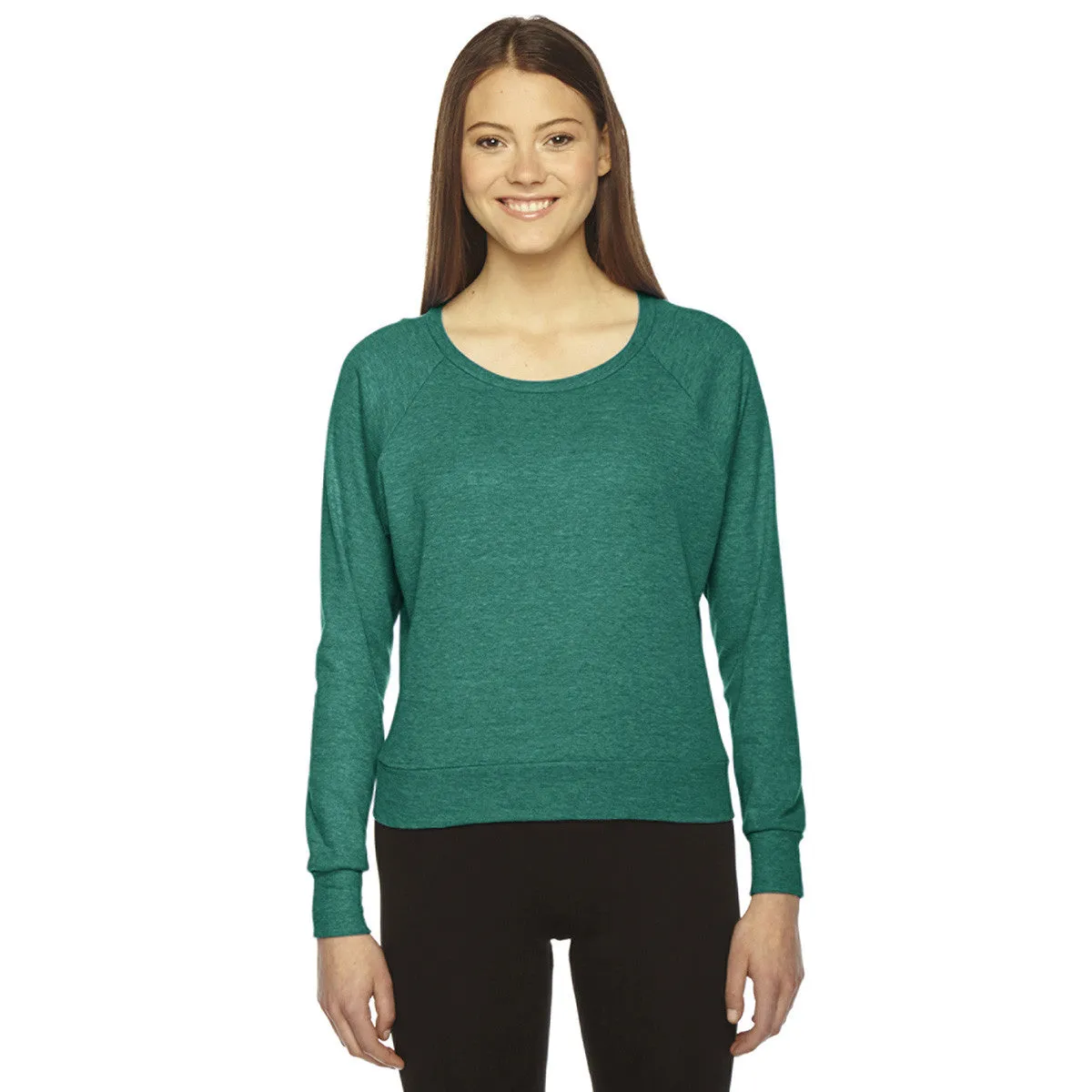 American Apparel Women's Tri Evergreen Triblend Lightweight Raglan Pullover