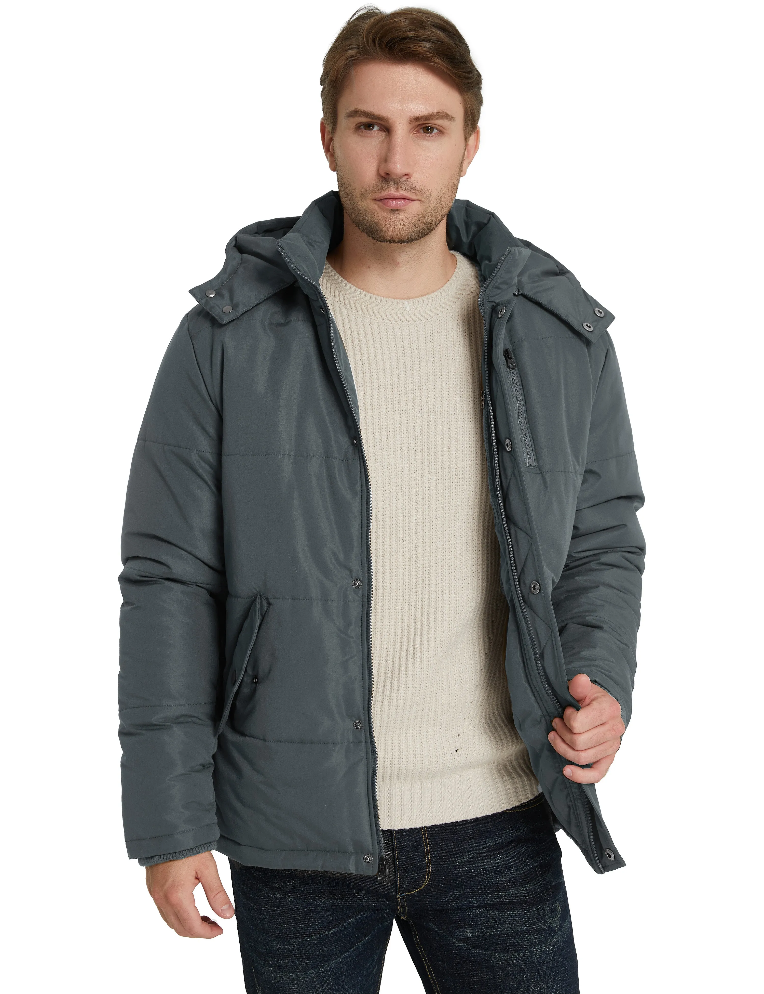 Ampake Men's Winter Coat Windproof Puffer Jacket with Hood