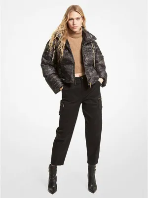 Animal Print Logo Ciré Quilted Puffer Jacket