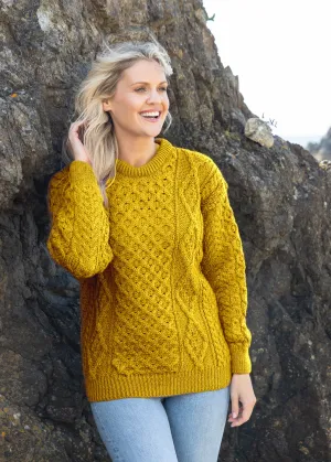 Aran Unisex Wool Sweater | Mustard