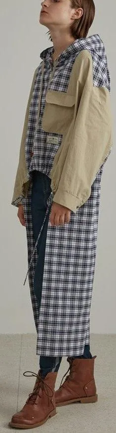 Asymmetrical Plaid-Paneled Jacket