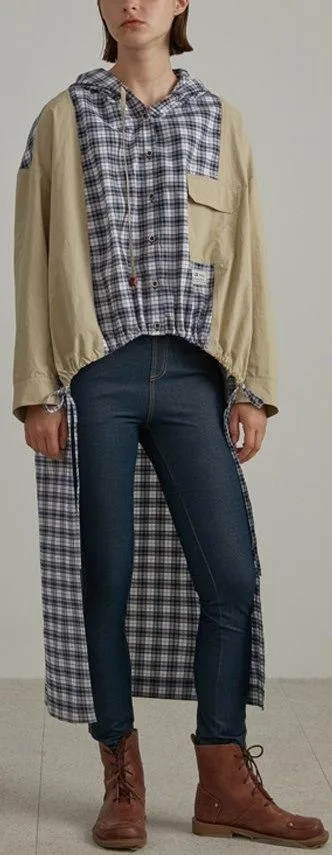 Asymmetrical Plaid-Paneled Jacket