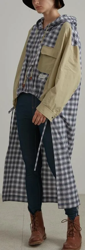 Asymmetrical Plaid-Paneled Jacket