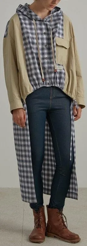 Asymmetrical Plaid-Paneled Jacket