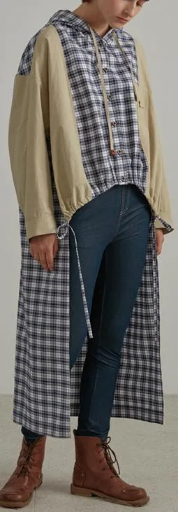 Asymmetrical Plaid-Paneled Jacket