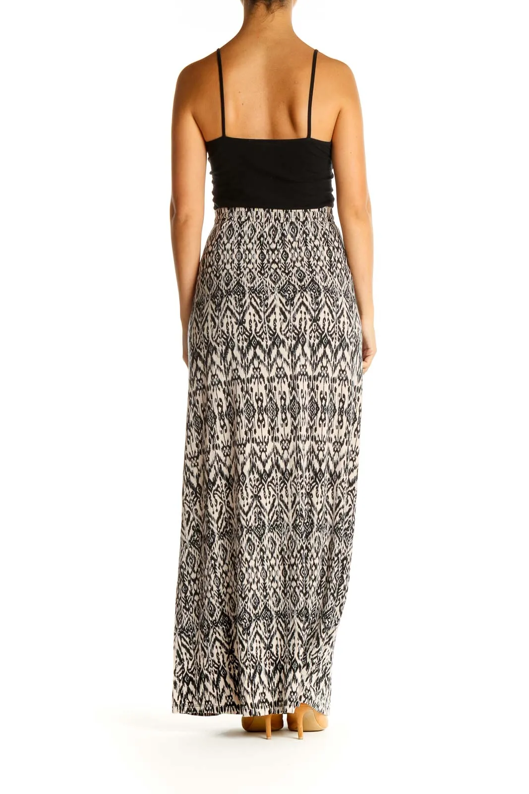 Beige Printed Bohemian A-Line Skirt