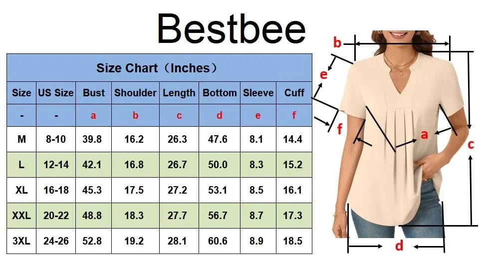 Bestbee Womens Short Sleeve Tunic Tops Notch V Neck 2024 Summer Shirts Dressy Chiffon Blouses Casual T-Shirts, M, Flower Multiple Orange