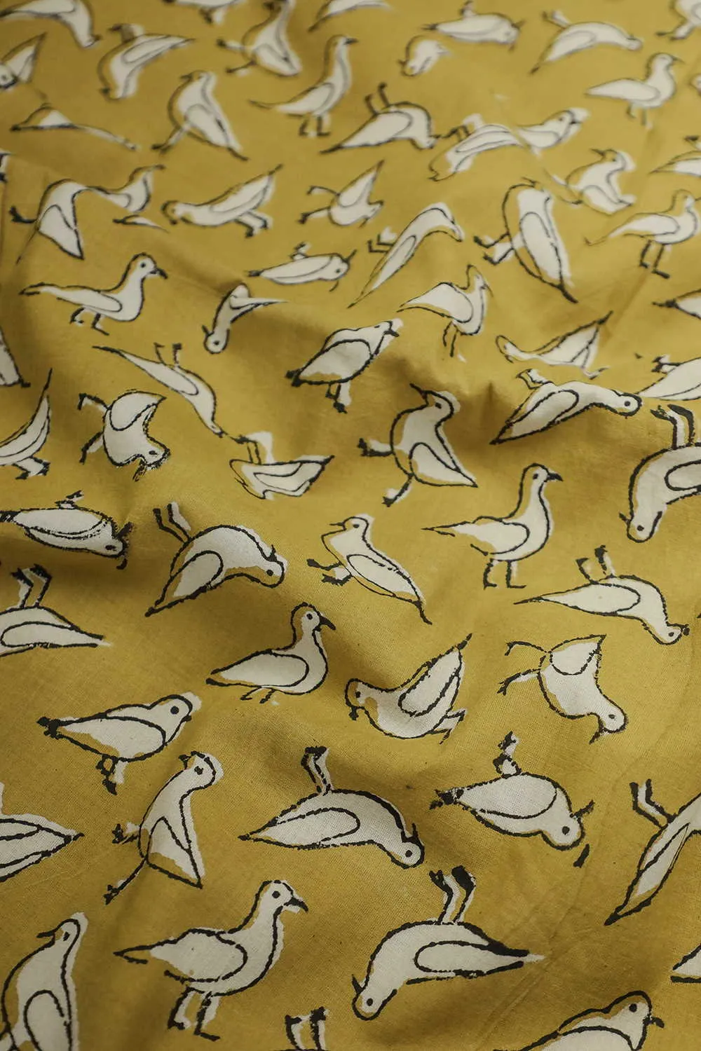 Birds - Yellow Bagru Cotton Fabric