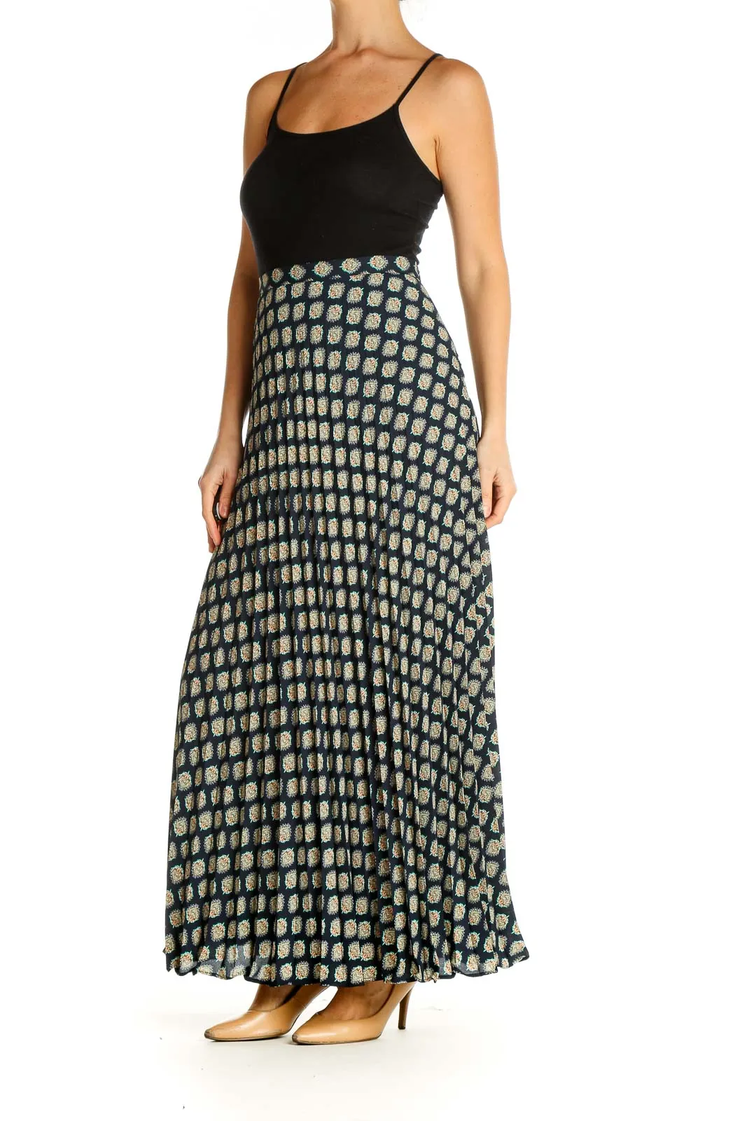 Black Bohemian Printed Maxi Skirt