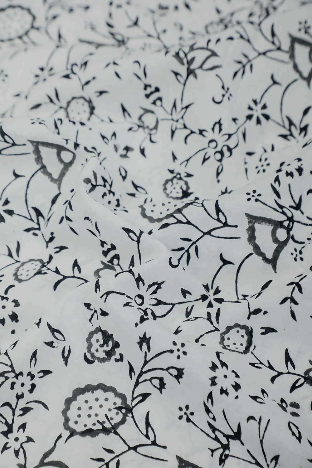 Black Florals on Cream Bagru Cotton Fabric