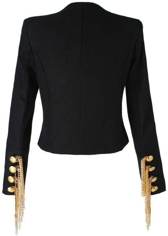 Black Hanging-Chain-Embellished Jacket Blazer