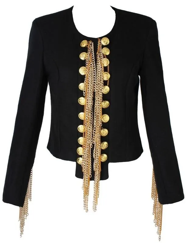 Black Hanging-Chain-Embellished Jacket Blazer