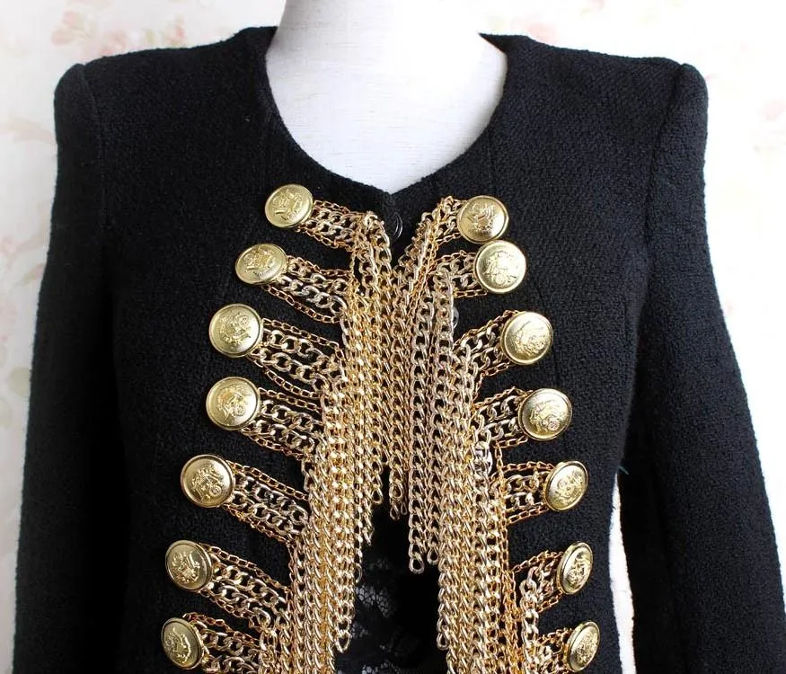 Black Hanging-Chain-Embellished Jacket Blazer