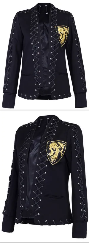 Black Lace-Up Embroidered Jacket