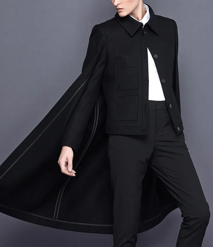 Black Wool Cape Jacket