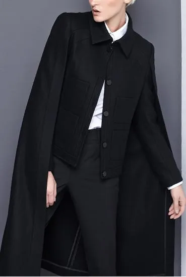 Black Wool Cape Jacket