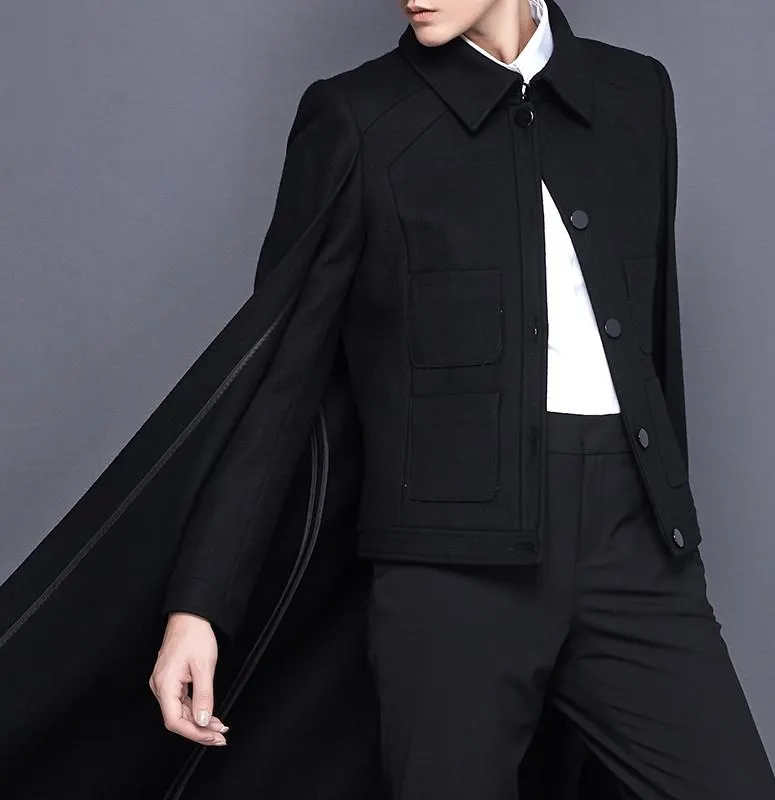 Black Wool Cape Jacket