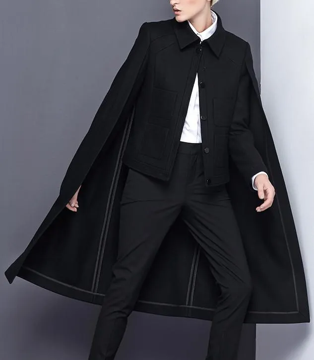 Black Wool Cape Jacket