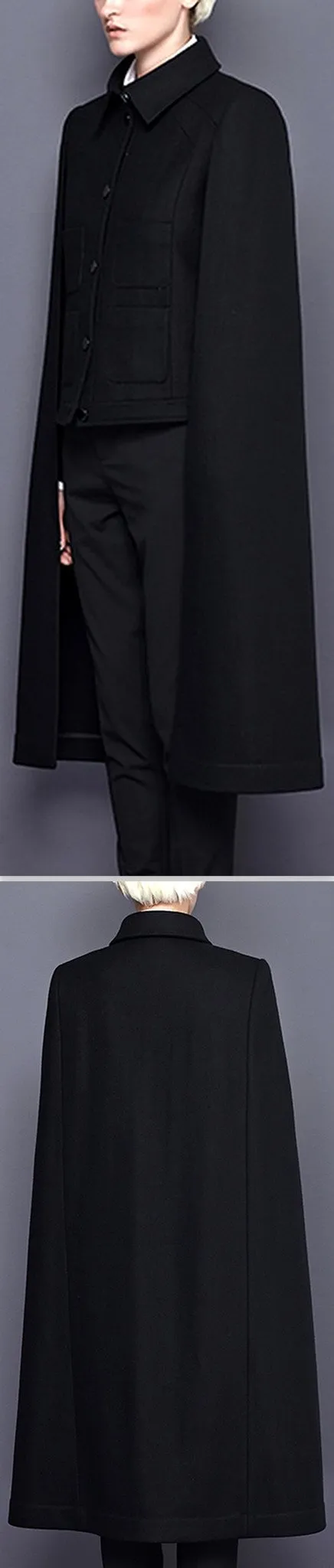 Black Wool Cape Jacket