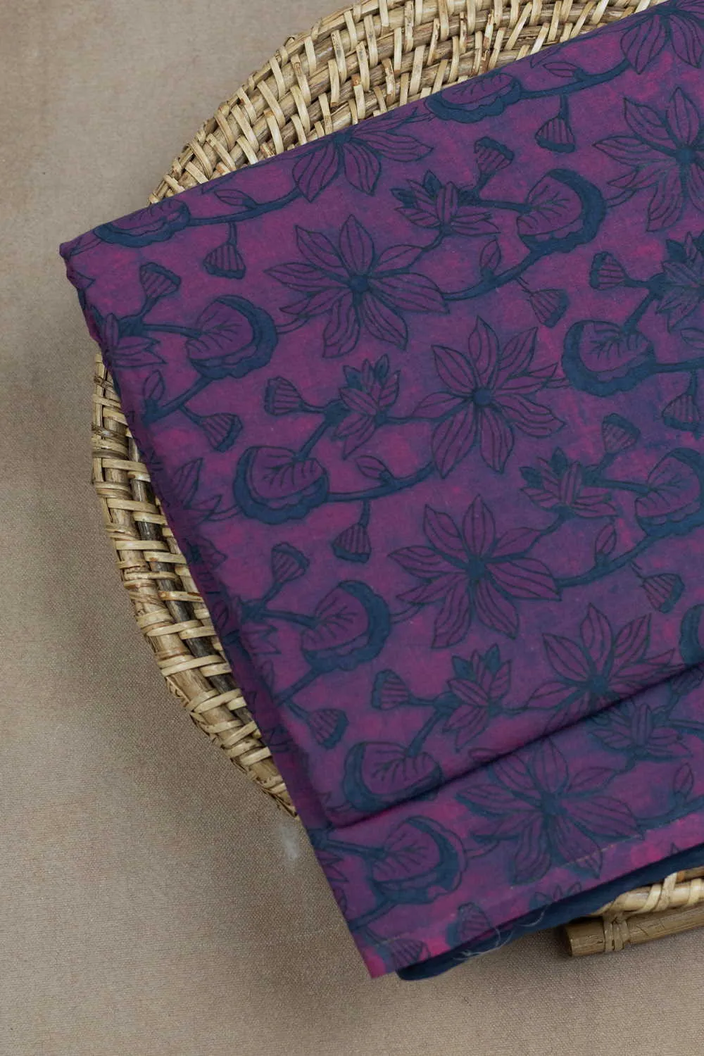 Blue Floral on Pink Dabu Cotton Fabric - 1.3m