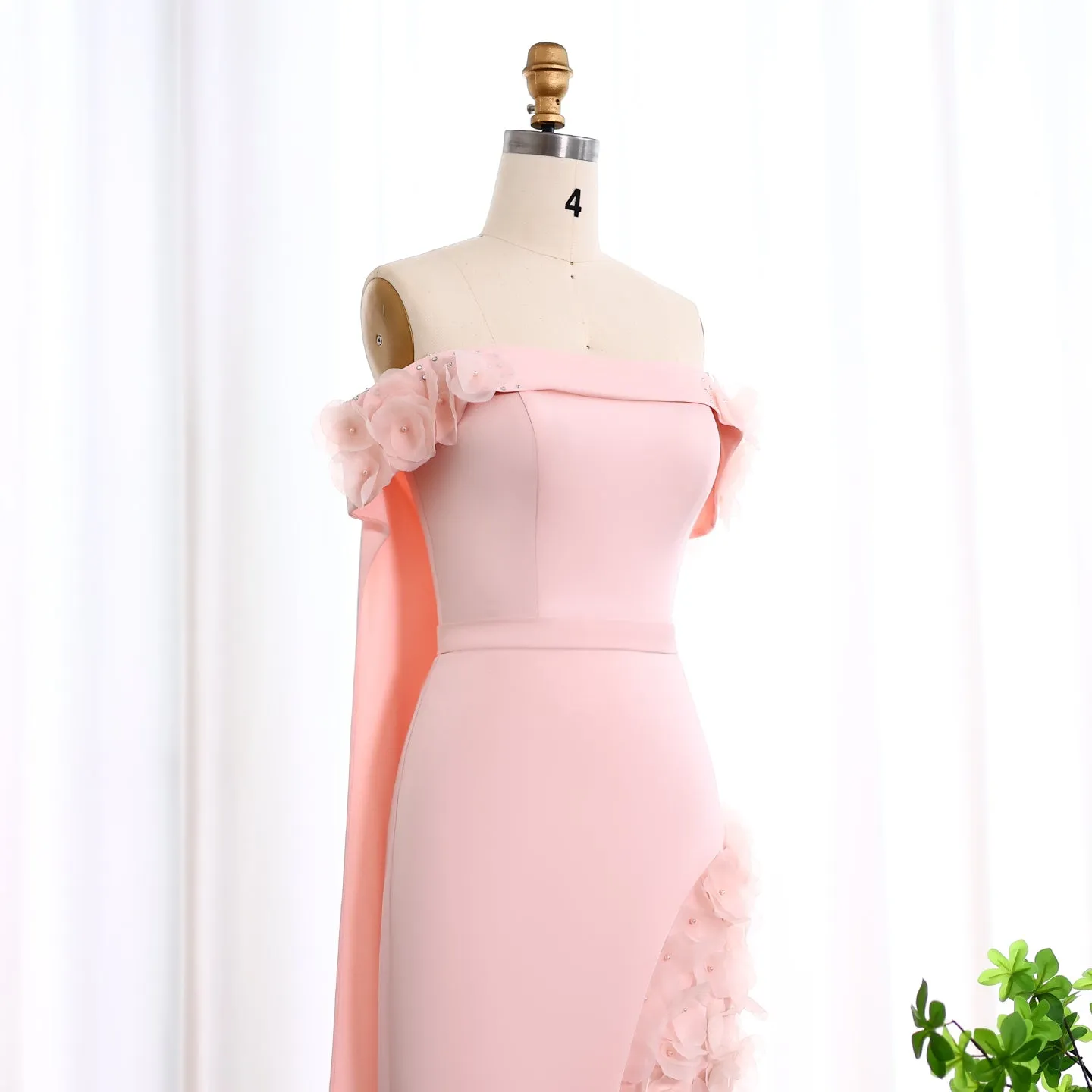 Blush Pink 3D Flowers Arabic Evening Dress with Cape SS281