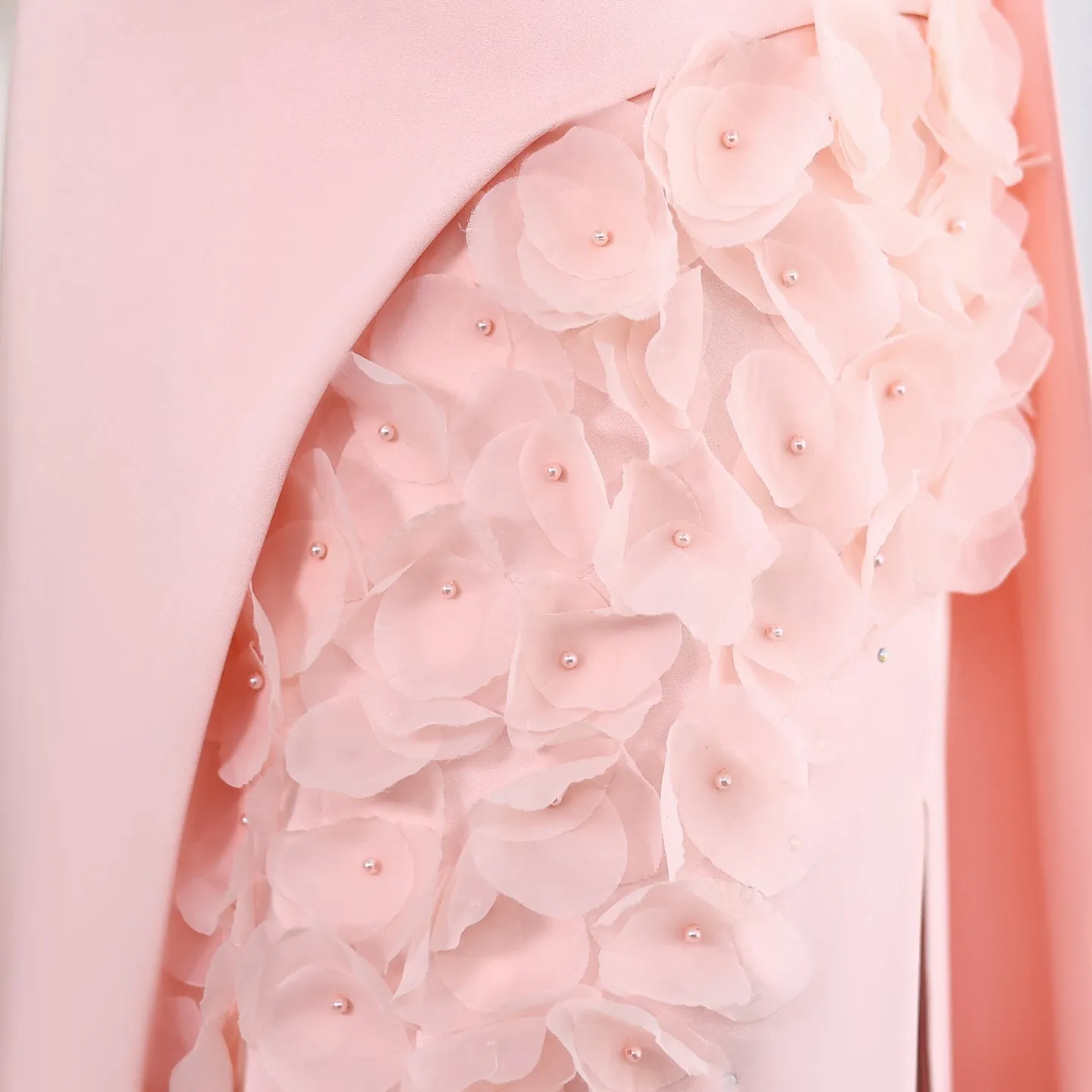 Blush Pink 3D Flowers Arabic Evening Dress with Cape SS281