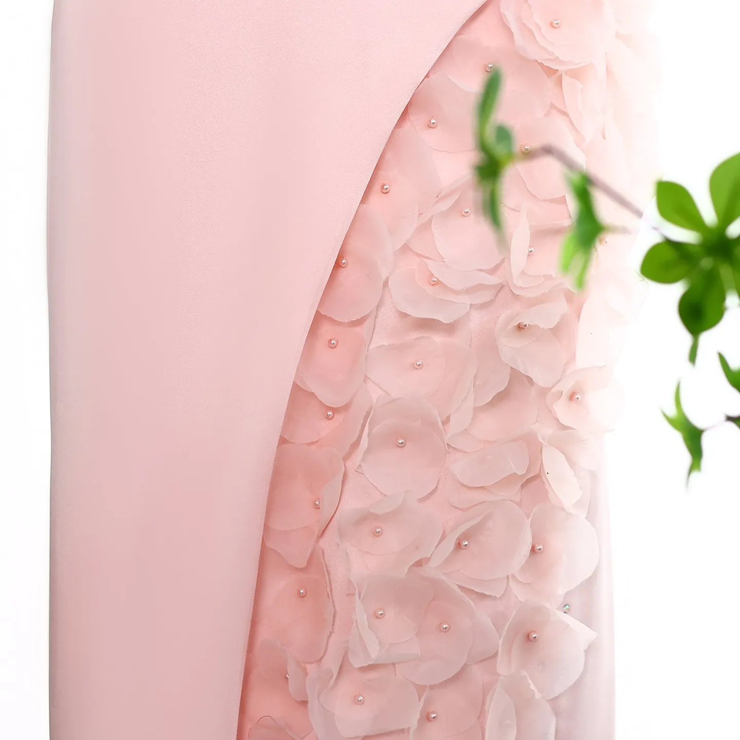 Blush Pink 3D Flowers Arabic Evening Dress with Cape SS281