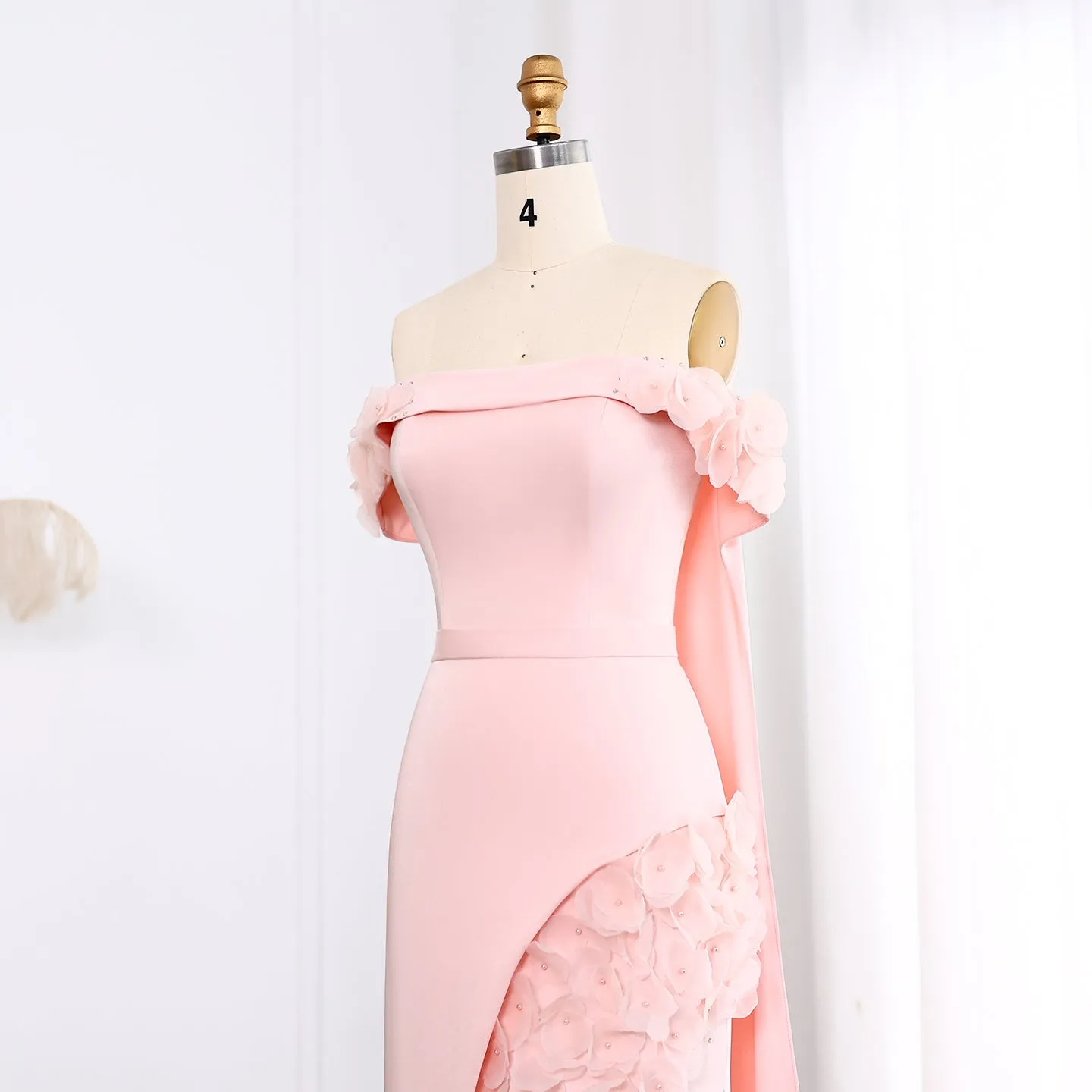 Blush Pink 3D Flowers Arabic Evening Dress with Cape SS281