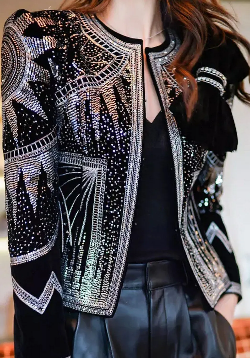 Bow and Sequin-Embellished Velvet Jacket