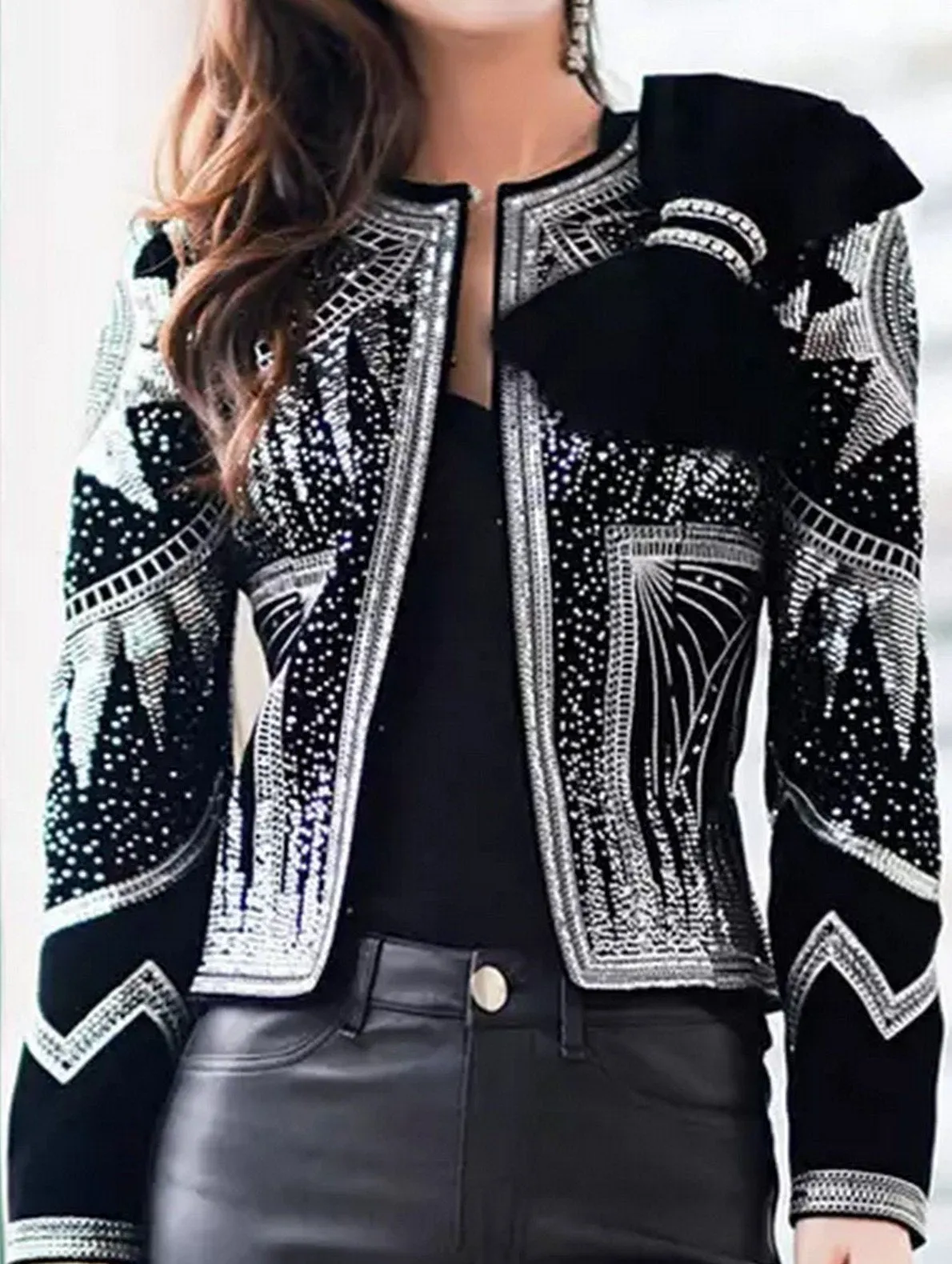 Bow and Sequin-Embellished Velvet Jacket