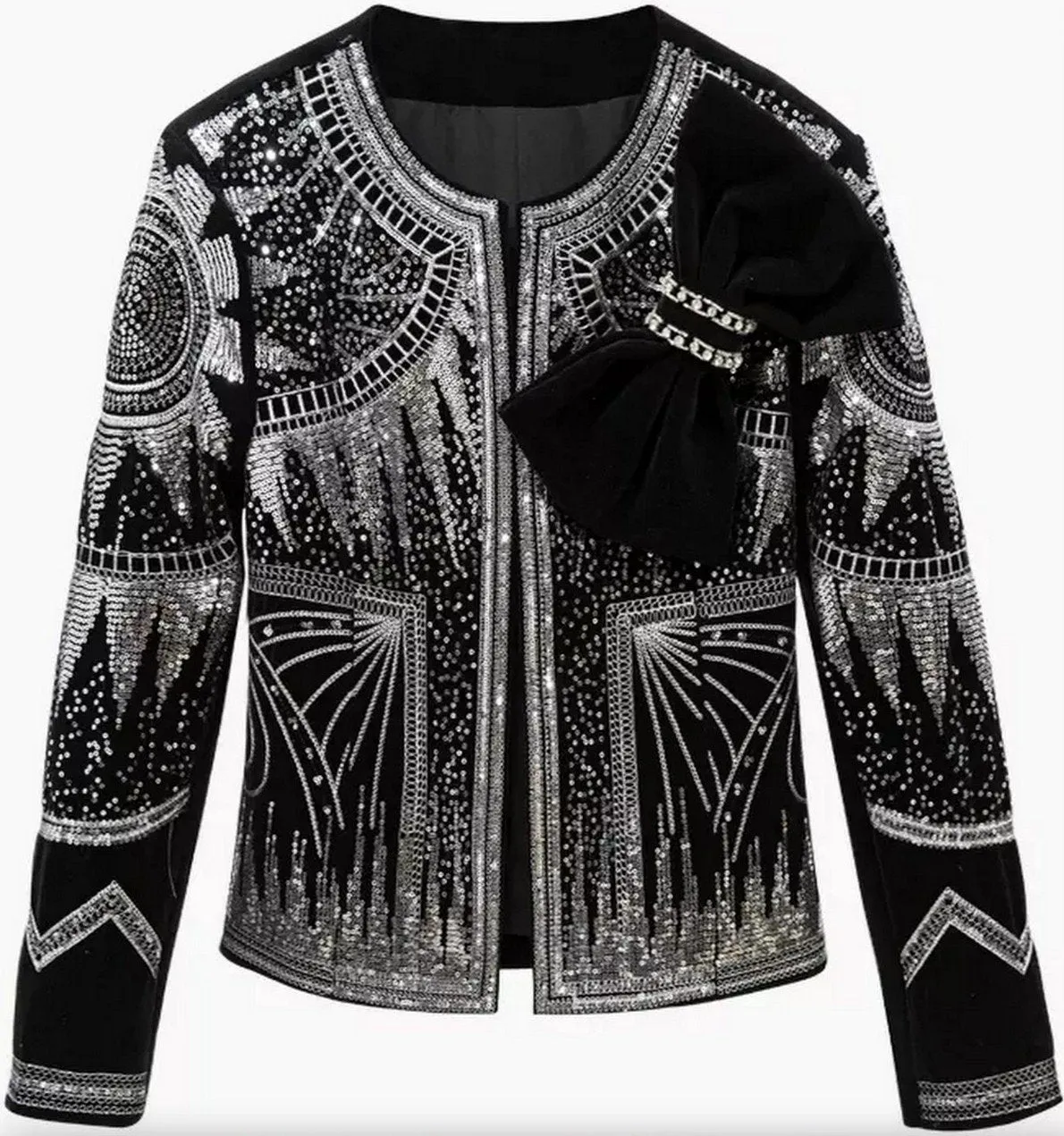 Bow and Sequin-Embellished Velvet Jacket