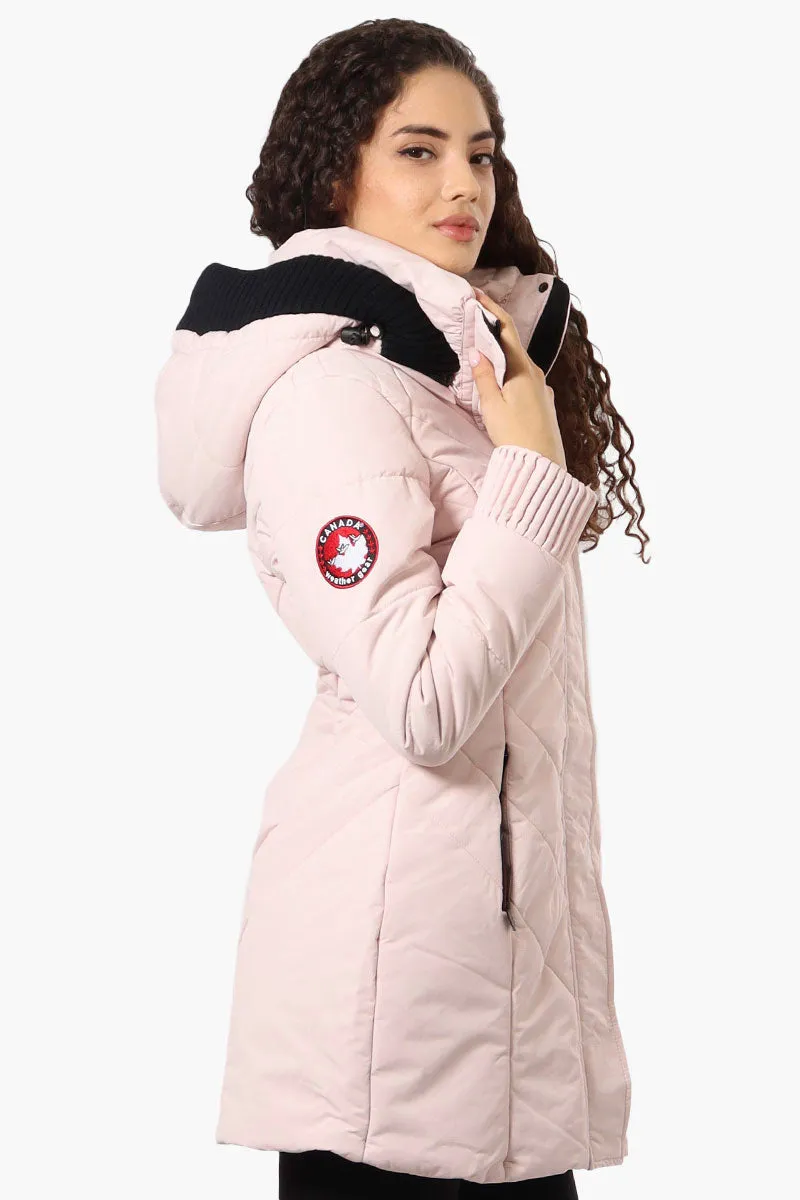 Canada Weather Gear Chevron Quilted Parka Jacket - Pink