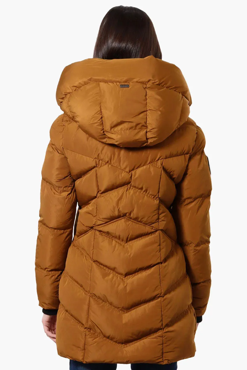 Canada Weather Gear Chevron Quilted Puffer Parka Jacket - Brown