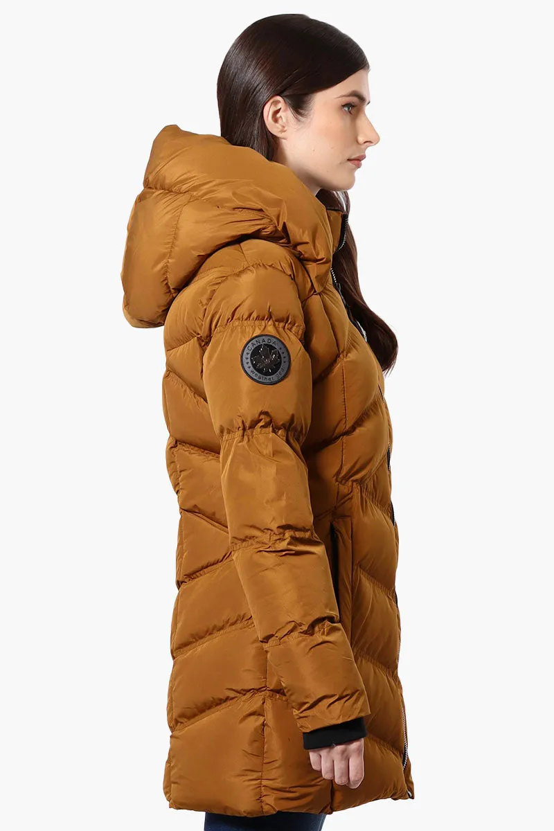 Canada Weather Gear Chevron Quilted Puffer Parka Jacket - Brown