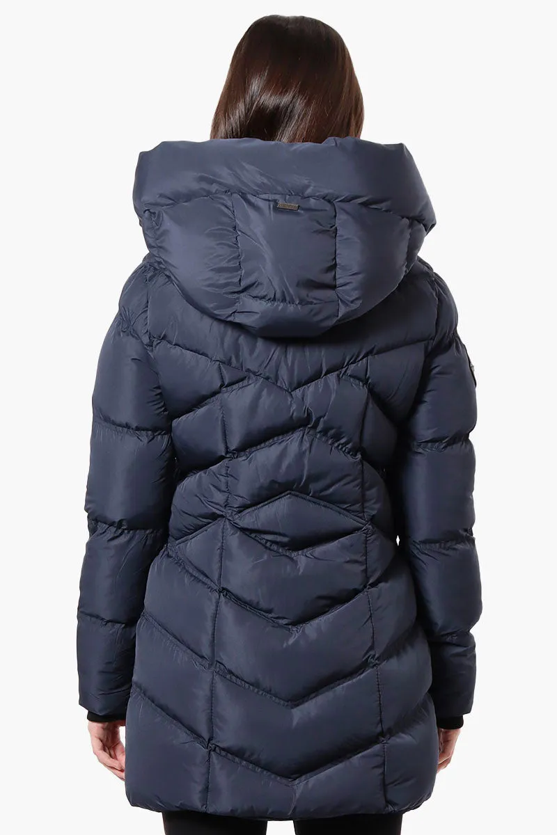 Canada Weather Gear Chevron Quilted Puffer Parka Jacket - Navy