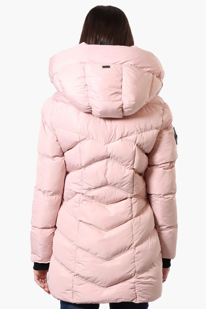 Canada Weather Gear Chevron Quilted Puffer Parka Jacket - Pink