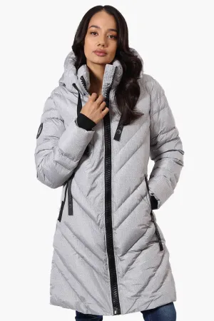 Canada Weather Gear Long Chevron Quilted Parka Jacket - Grey