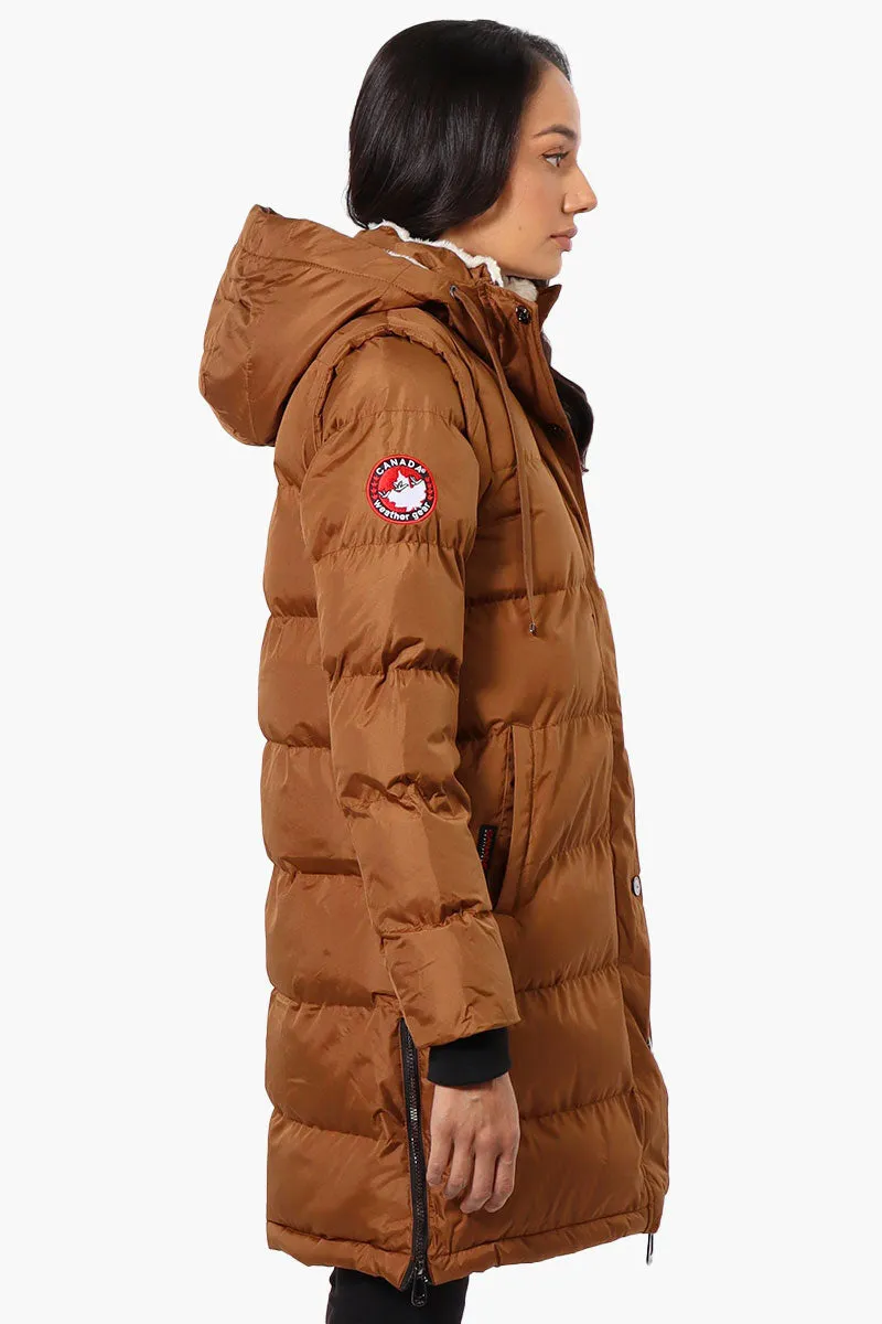 Canada Weather Gear Side Slit Puffer Parka Jacket - Brown