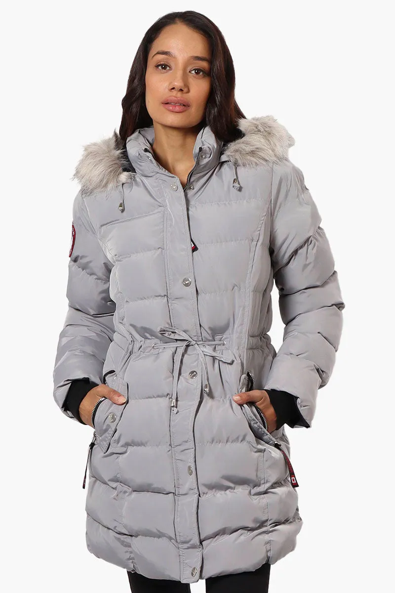 Canada Weather Gear Tie Waist Vegan Fur Hood Parka Jacket - Grey