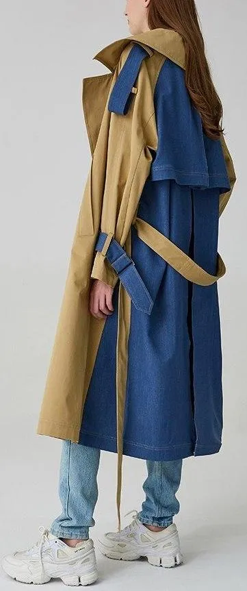 Color-Contrast Denim-Back Trench Coat *Low Stock*