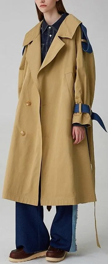 Color-Contrast Denim-Back Trench Coat *Low Stock*