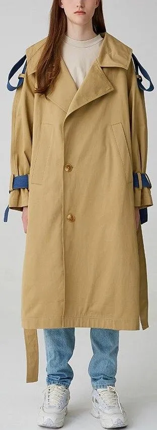 Color-Contrast Denim-Back Trench Coat *Low Stock*