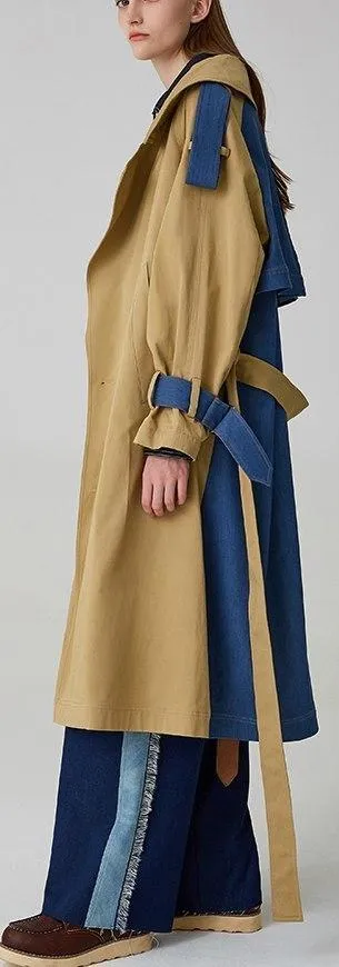 Color-Contrast Denim-Back Trench Coat *Low Stock*